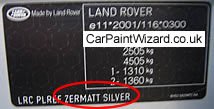 Land Rover Paint Code Example